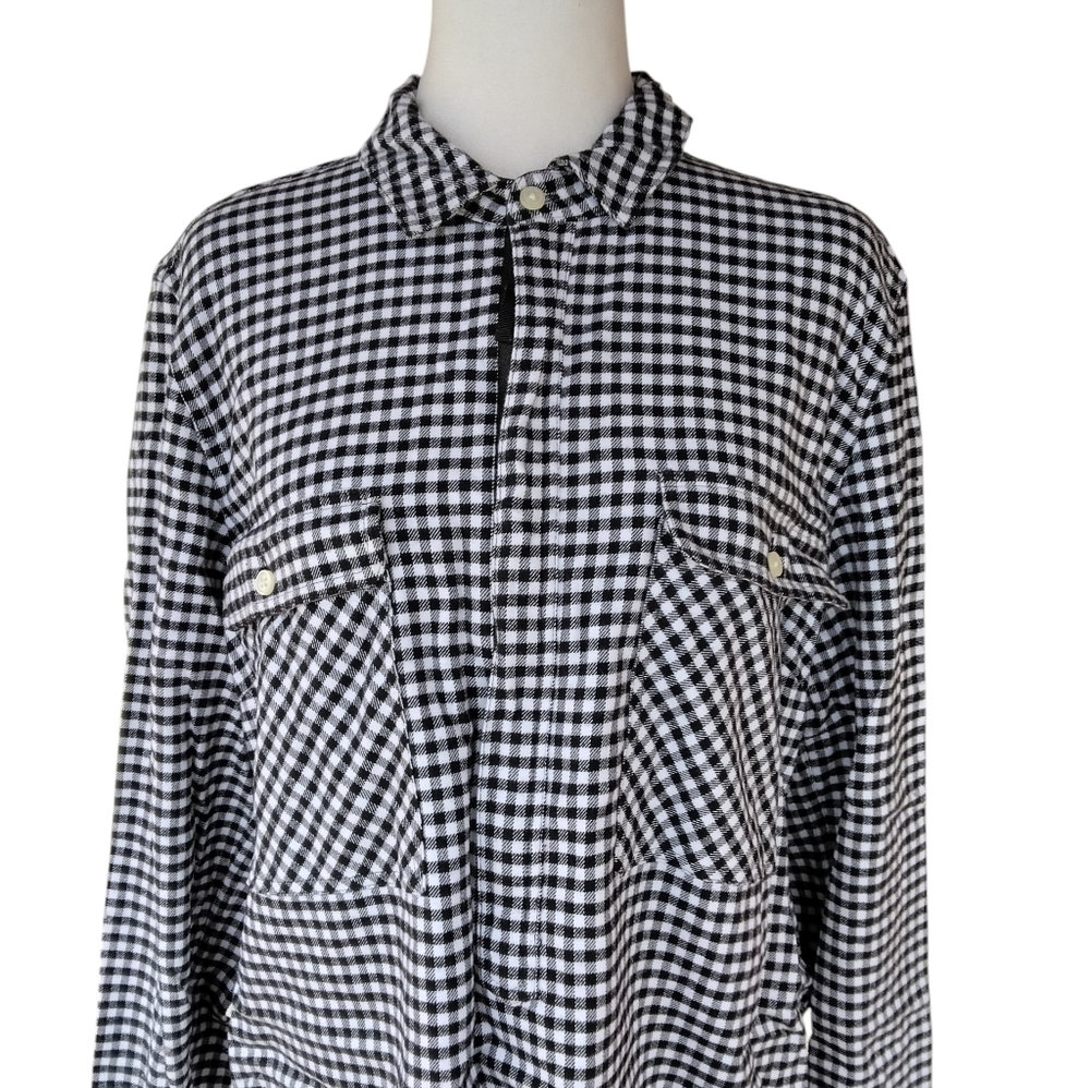J. Crew Black & White Gingham 1/2 Zip 100% Cotton Shacket Pockets Size Large - Picture 4 of 10